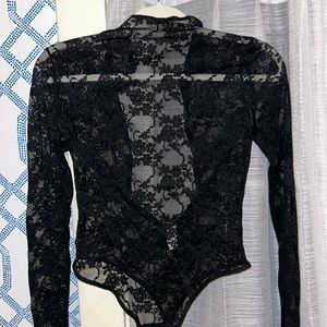 Black lace open back bodysuit